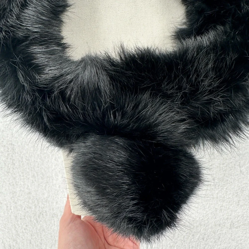 VTG‎ 1960s Adjustable Fur Collar Scarf Black One Size Beautiful Soft Old Money